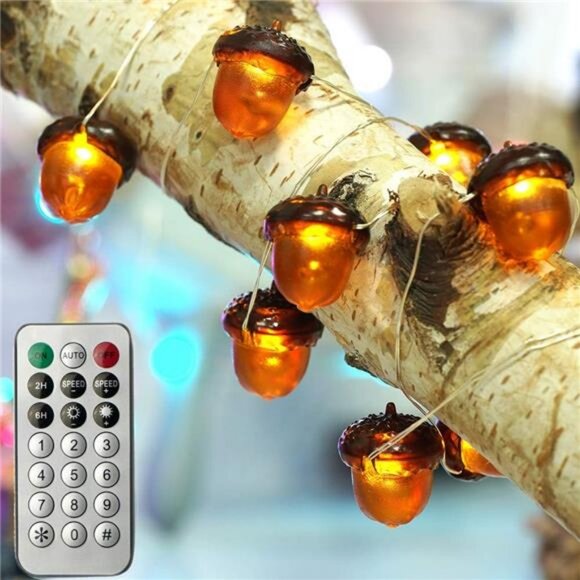 3D Acorn Fall Decor Harvest String Lights Battery Powered with Remote - Picture 2 of 8